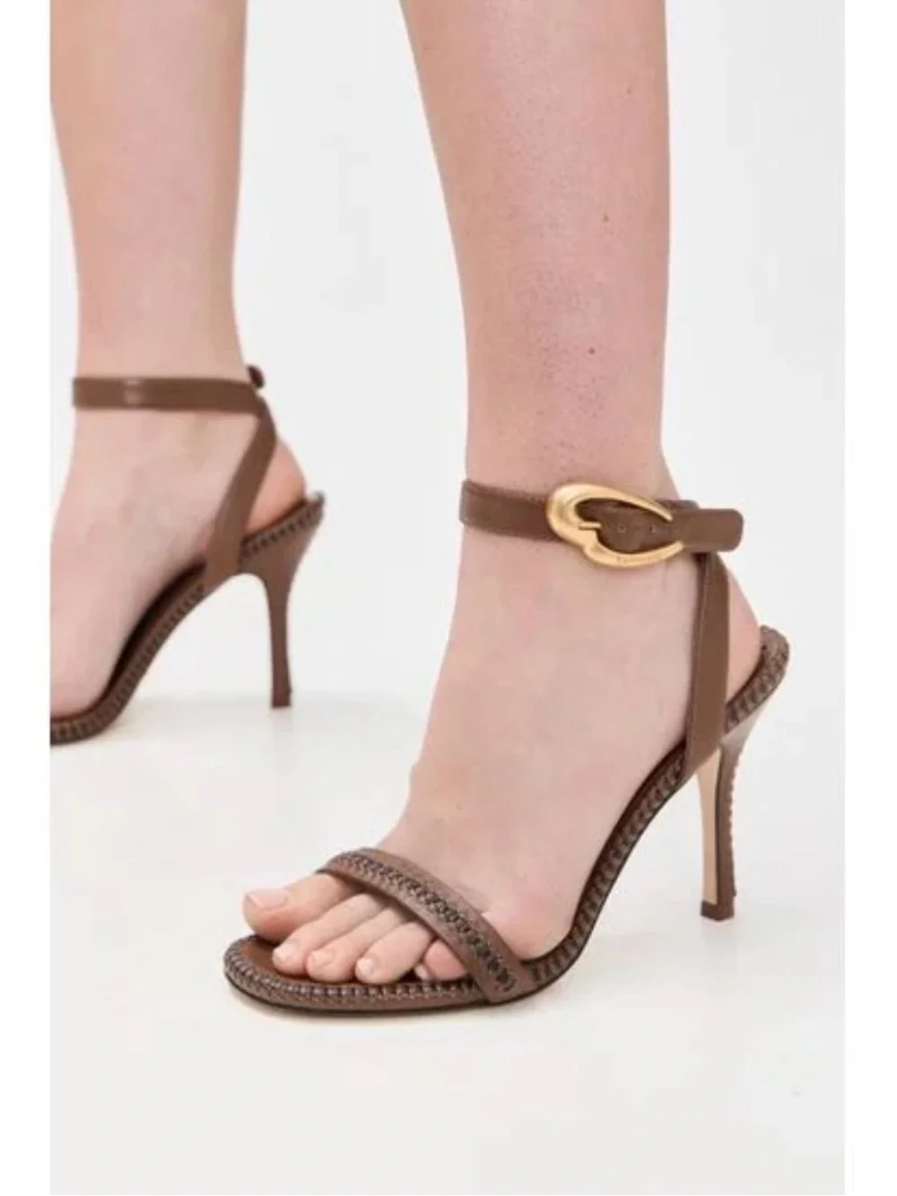 NEW Larroudé Verona stiletto sandals in a burnt umber leather size 7.5